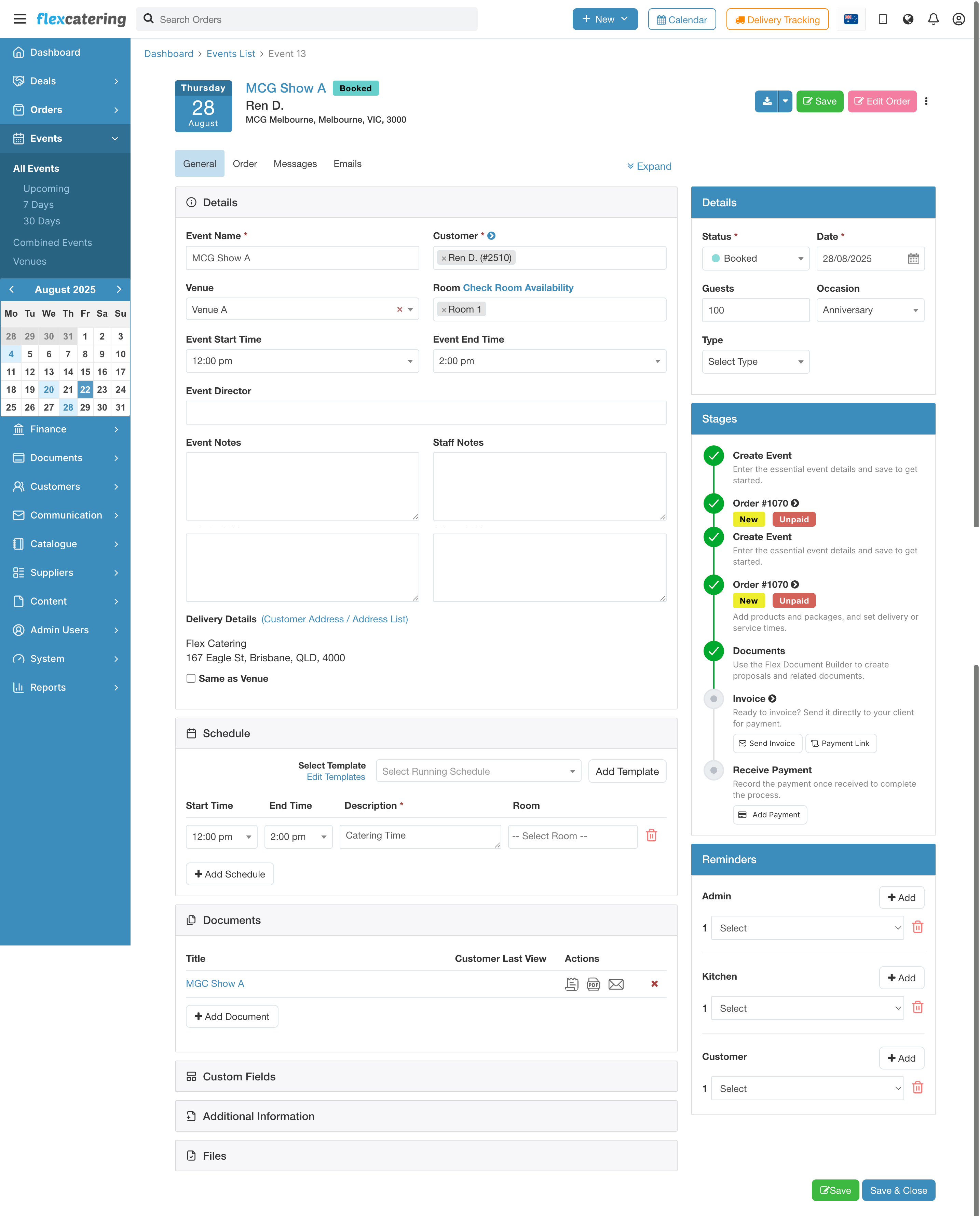 screenshot of Flex Catering